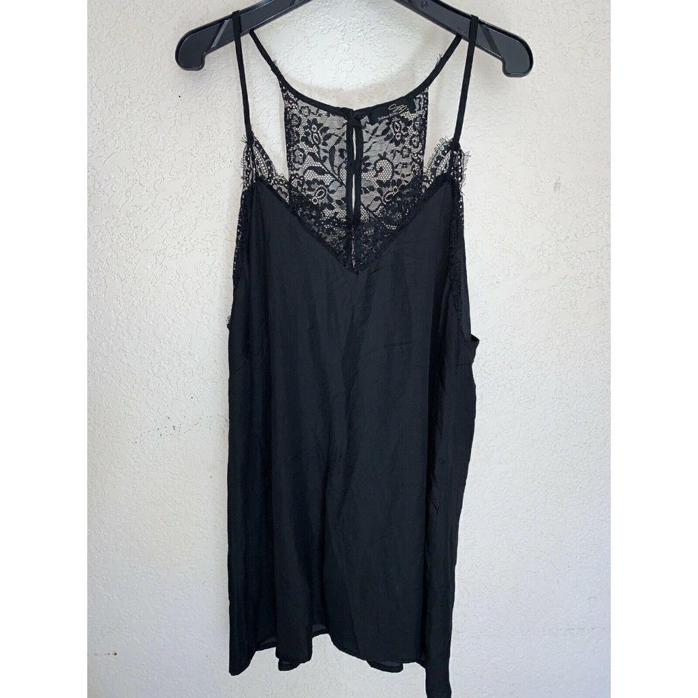 Suzanne Betro Black Lace Silky Tank Blouse Size 1X  E1